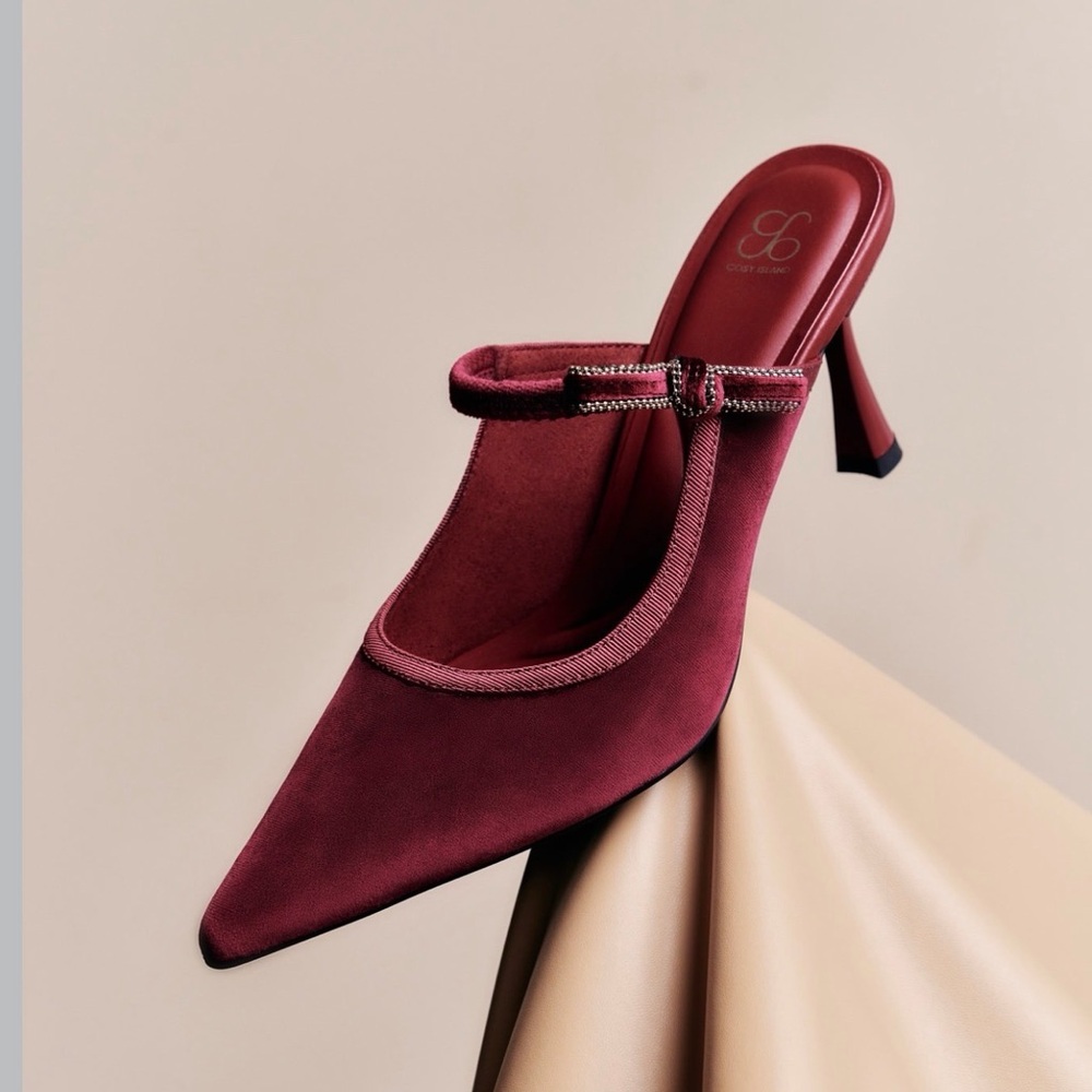 Brand new Chic Burgundy Heels with Rhinestone Accent- Perfect for Holidays - Picture 8 of 9